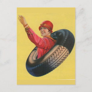 Lotta Miles waving for Kelly-Springfleld tires Postcard