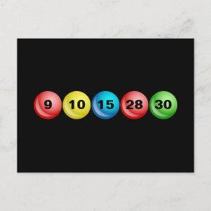 Lottery Balls, 9, 10, 15, 28, 30 Postcard