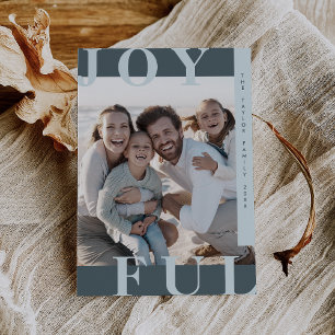LOTTIE Blue Joyful Modern Family Photo Christmas Holiday Card