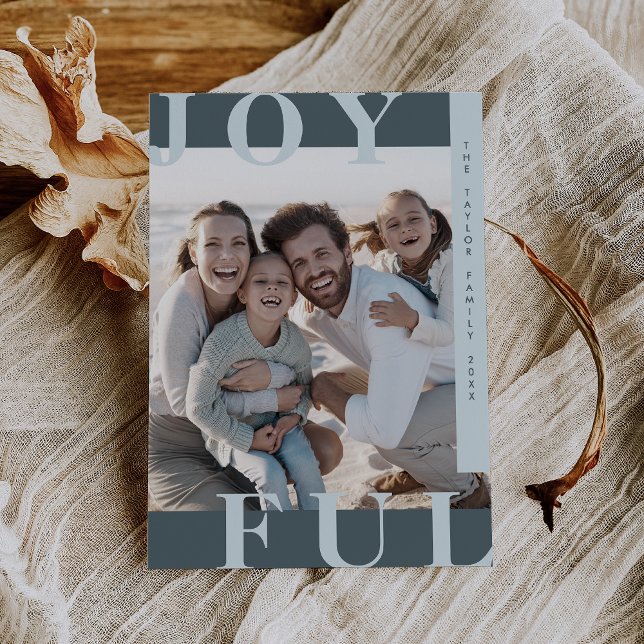LOTTIE Blue Joyful Modern Family Photo Christmas Holiday Card (LOTTIE Blue Joyful Modern Family Photo Christmas Holiday Card)