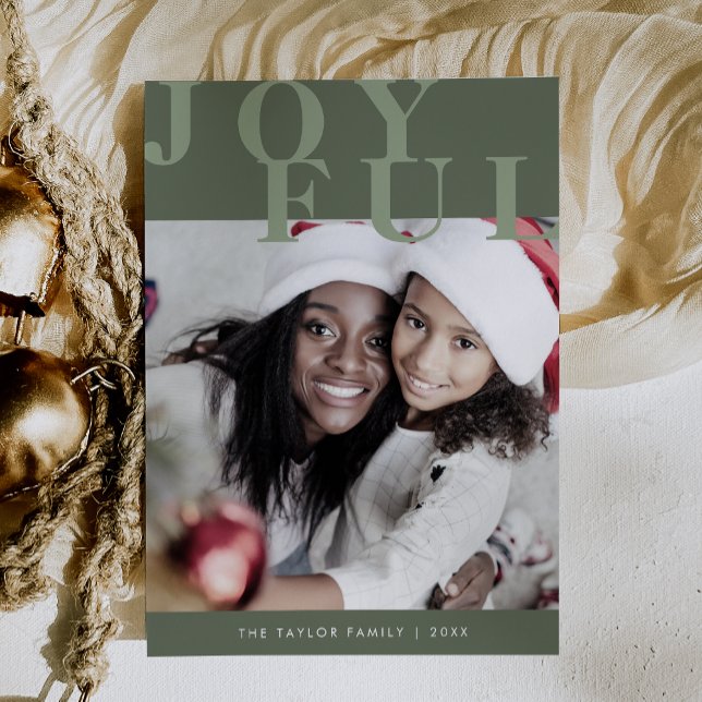 LOTTIE Green Family Photo Simple Joyful Christmas Holiday Card (LOTTIE Green Family Photo Simple Joyful Christmas Holiday Card)