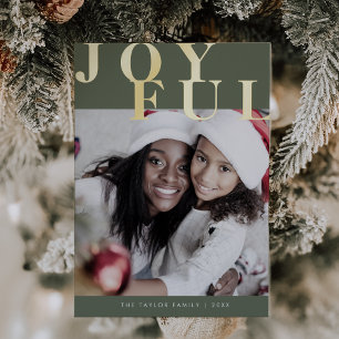 LOTTIE Green Foil Photo Simple Joyful Christmas Foil Holiday Card