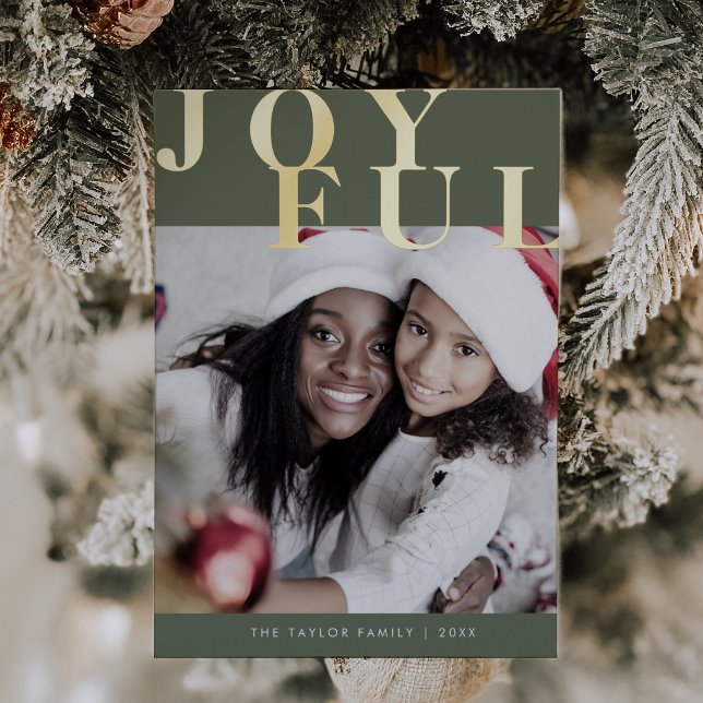 LOTTIE Green Foil Photo Simple Joyful Christmas Foil Holiday Card (LOTTIE Green Foil Photo Simple Joyful Christmas Foil Holiday Card)