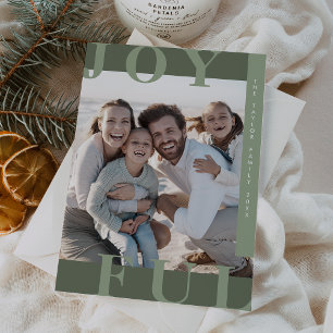 LOTTIE Green Joyful Modern Family Photo Christmas Holiday Card