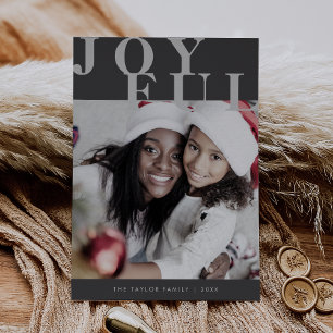 LOTTIE Grey Family Photo Simple Joyful Christmas Holiday Card