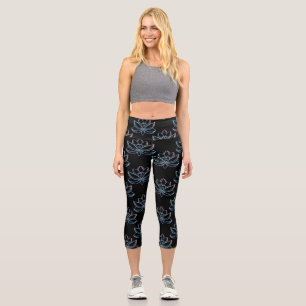Lotus 1 Scattered Black Background Capri Leggings