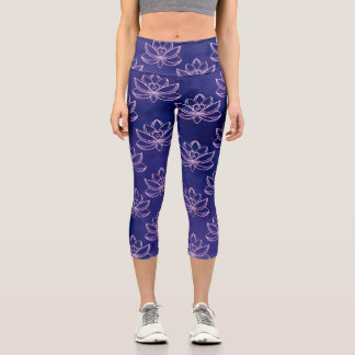 Lotus 5 Scattered Blue Monochrome Tie dye Capri Leggings