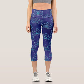 Lotus 6 Scattered Blue Monochrome Tie dye Capri Leggings