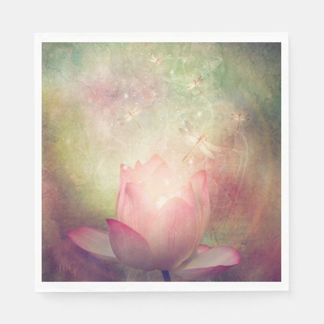 Lotus and Dragonflies Paper Napkin (Front)
