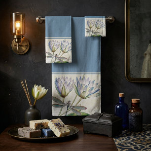 Lotus and dragonfly bath towel set