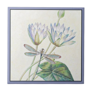 Lotus and dragonfly ceramic tile