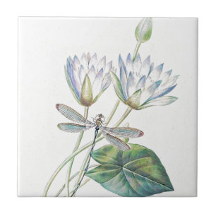 Lotus and dragonfly ceramic tile