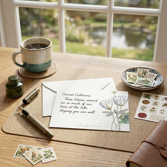 Lotus and dragonfly personalised card (Creator Uploaded)