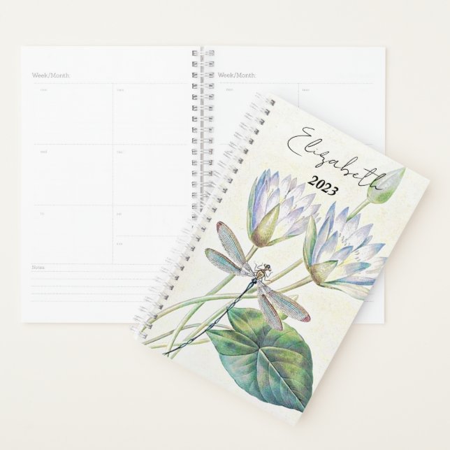Lotus and dragonfly personalised, custom year planner (Display)