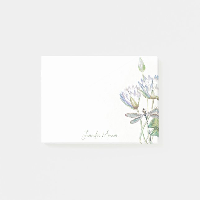 Lotus and dragonfly personalised post-it notes (Front)