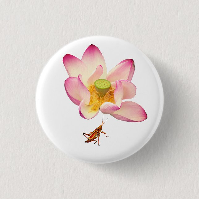 Lotus and Grasshopper 3 Cm Round Badge (Front)
