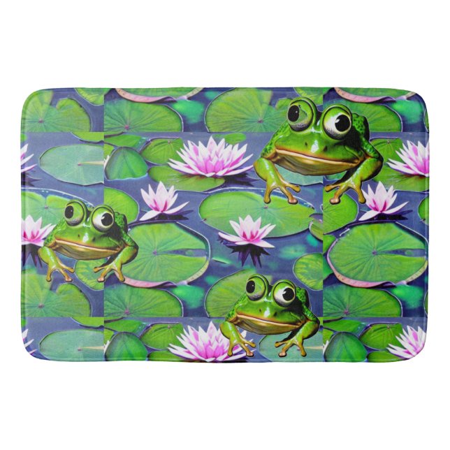 Lotus And Lily Pad Frogs Bath Mat (Front)