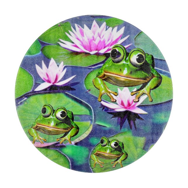 Lotus And Lily Pad Frogs Cutting Board (Front)