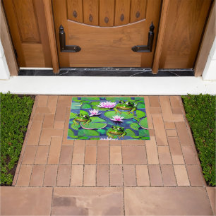 Lotus And Lily Pad Frogs Doormat