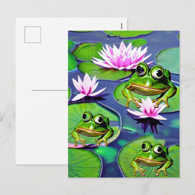 Lotus And Lily Pad Frogs Holiday Postcard (Front/Back)