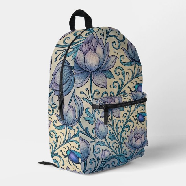 Lotus and Scarab Printed Backpack (Back Corner Left)