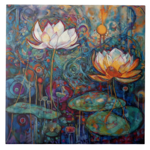 Lotus and Water Lillies Ceramic Tile