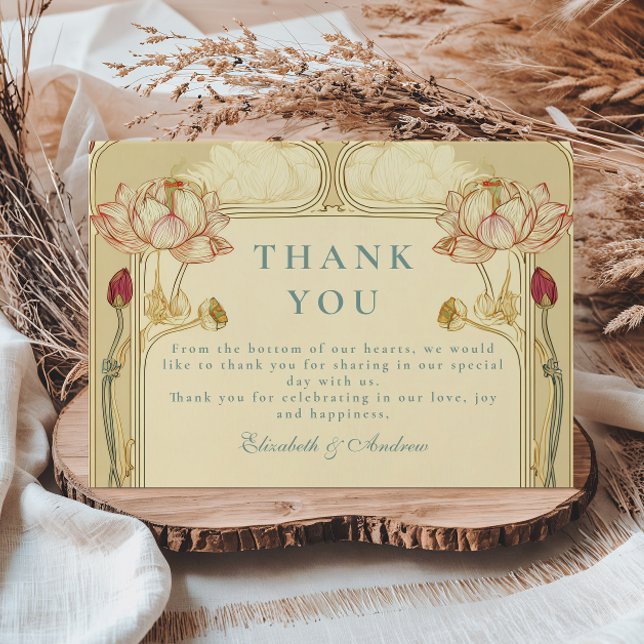 Lotus Art Nouveau Floral Wedding Thank You Card (Creator Uploaded)