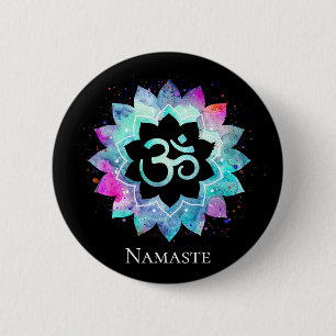 *~* Lotus AUM OM Symbol Watercolor Mandala 6 Cm Round Badge