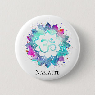 *~* Lotus AUM OM Symbol Watercolor Mandala 6 Cm Round Badge