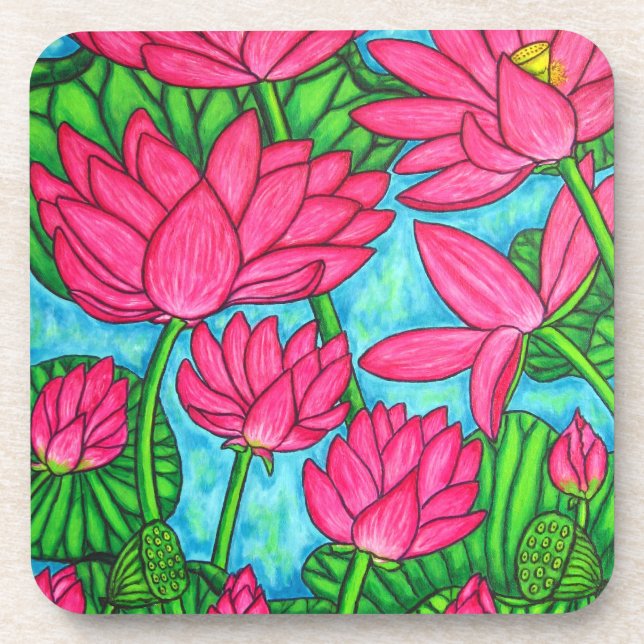 Lotus Bliss Plastic Coasters - Pack of 6 (Front)