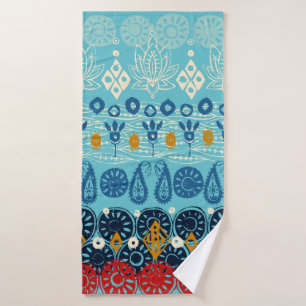 lotus block blue bath towel