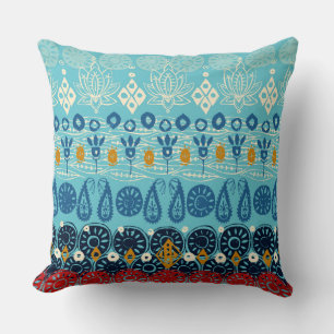 lotus block blue cushion