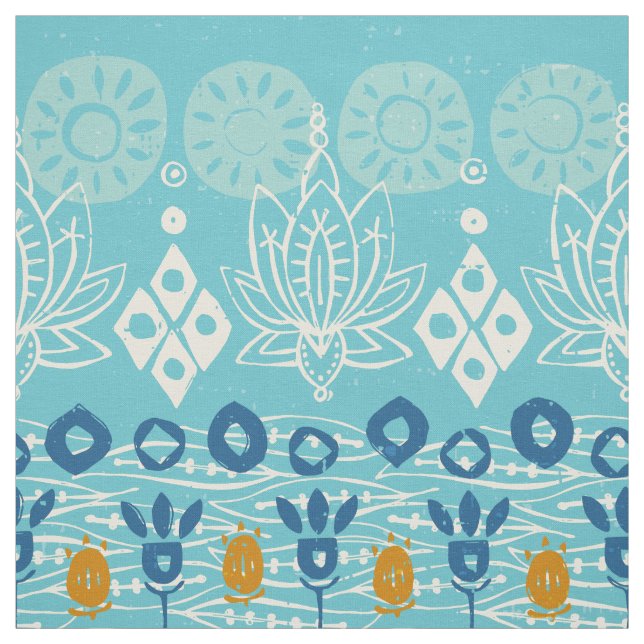lotus block blue fabric (Swatch)