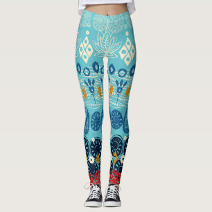 lotus block blue leggings