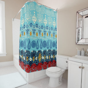 lotus block blue shower curtain