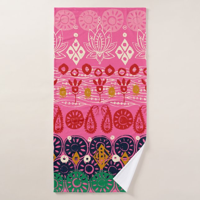 lotus block pink bath towel (Bath Towel)