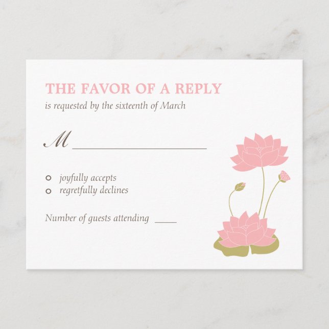 Lotus Bloom Wedding RSVP Postcard (Front)