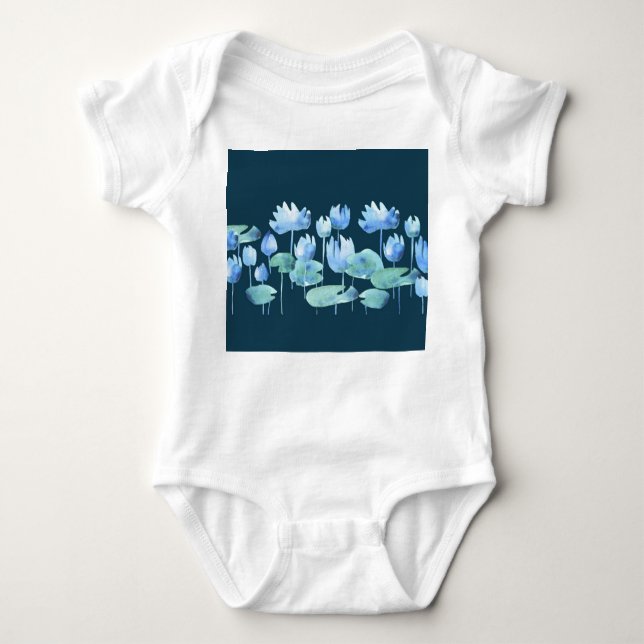 Lotus Blooms: Simple Watercolor Elegance Baby Bodysuit (Front)