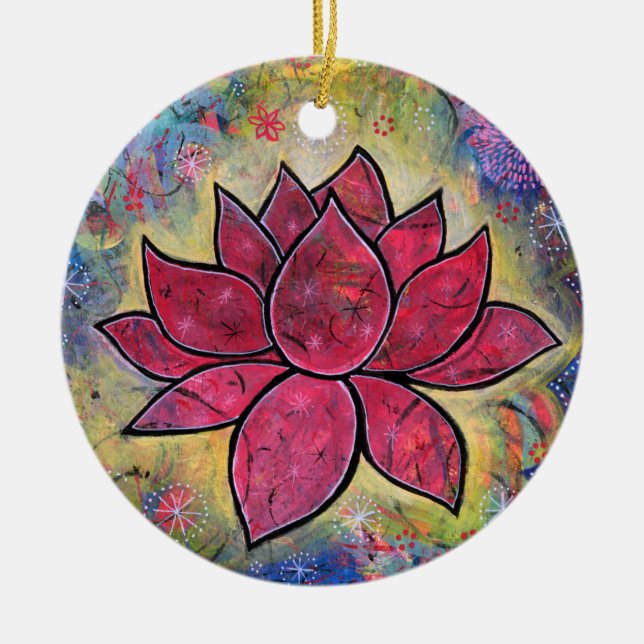 Lotus Blossom Flower titled Transcend Ceramic Ornament (Front)