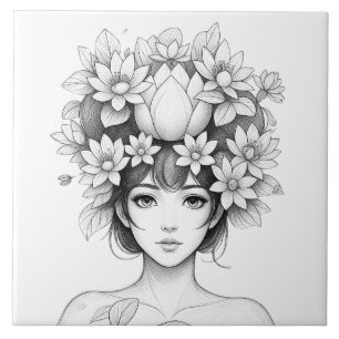 Lotus Blossom Maiden Ceramic Tile