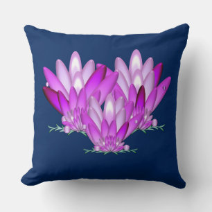 Lotus blossom pink on navy blue background cushion