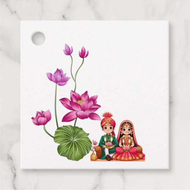 Lotus, bride and groom favour tags (Front)