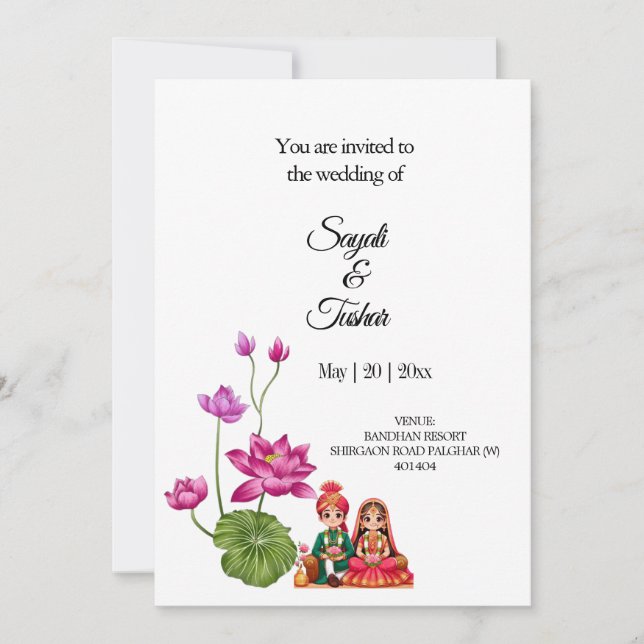 Lotus, bride and groom  invitation (Front)