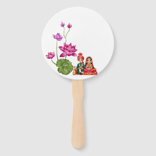 Lotus, bride and groom picture hand fan
