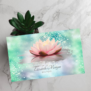 Lotus Brush Stroke Diamonds Green Holographic Business Card