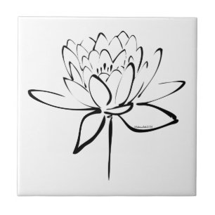 Lotus Calligraphy (Black) Tile