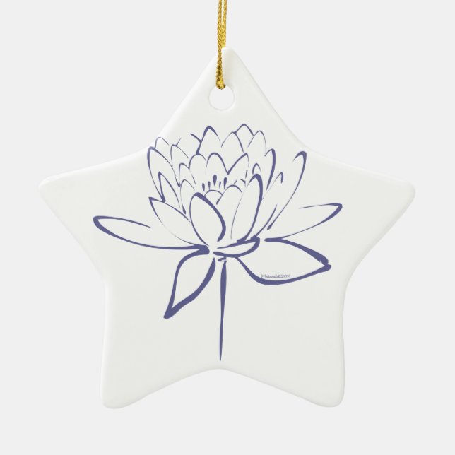 Lotus Calligraphy (Blue) Ceramic Ornament (Front)