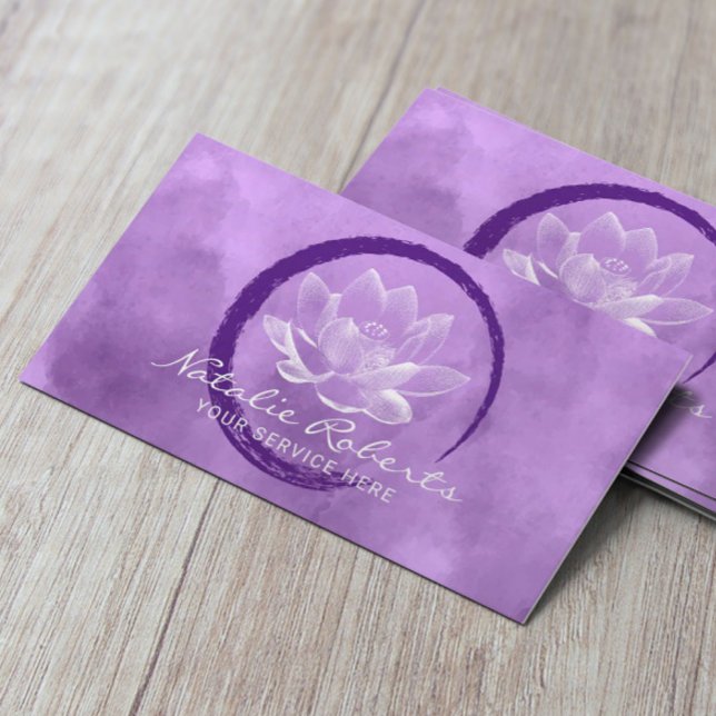 Lotus Circle Brushstroke Yoga Wellness Purple Business Card (Creator Uploaded)