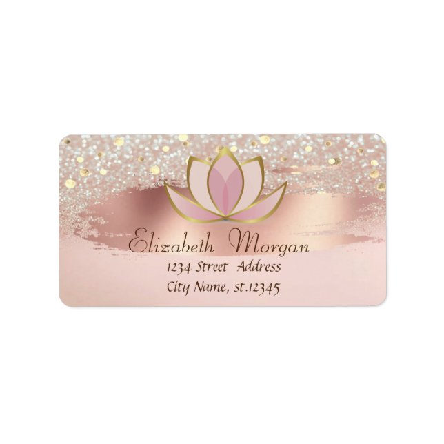 Lotus, Confetti,  Brush Stroke, Glitter Bokeh Label (Front)
