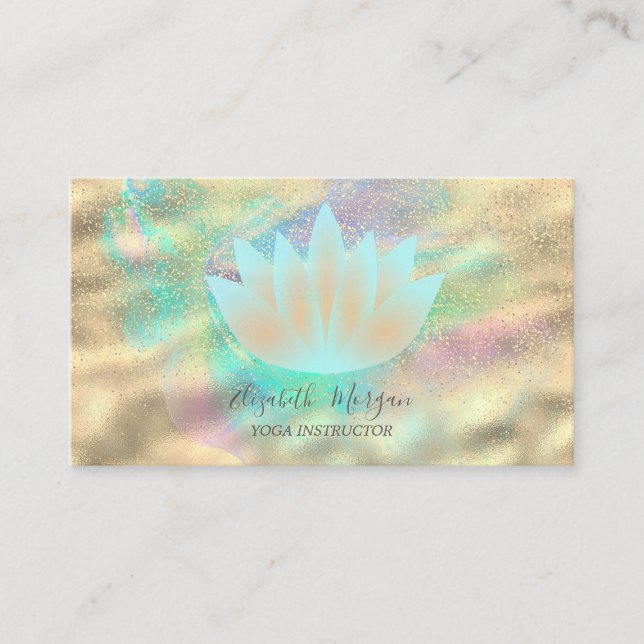 Lotus Confetti Gold Holographic Ink Business Card (Front)